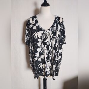 Como Blu Women's Blouse Black White Studded Shoulder Cut Outs ~ Size 2X